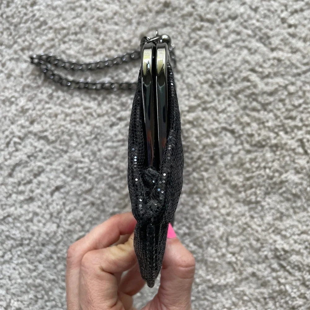 Express Retro Black Sequin Gunmetal Chain Strap Coin Purse Clutch Bag Purse